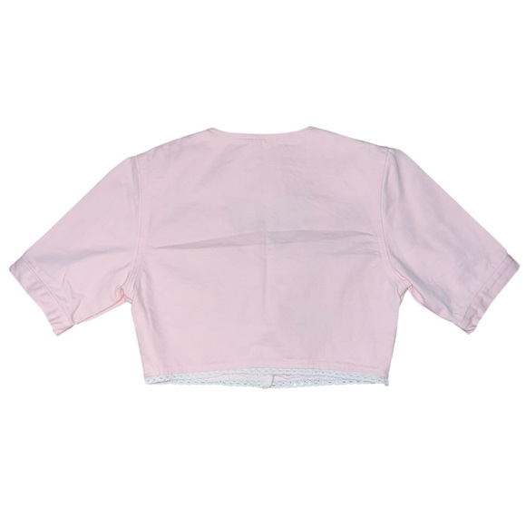 NWT RARE! 🎀 Vintage Fashion Bug Pink Denim White Lace Button Down Jacket Small - Picture 3 of 8